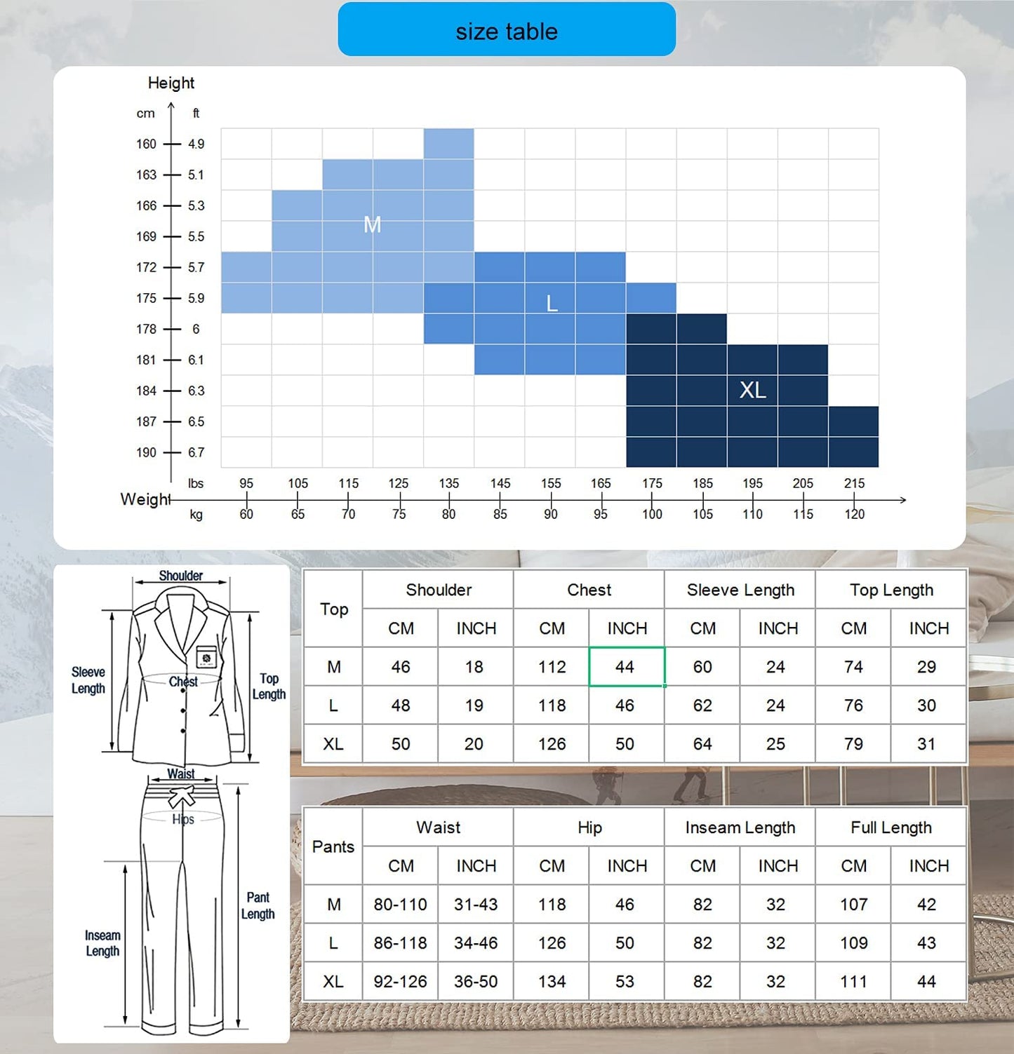 YUSHOW Mens Winter Pajamas Set Warm Fleece Henley Long Sleeve Top & Flannel Plaid Pajama Pants Pjs Sleepwear