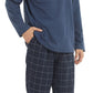 YUSHOW Mens Winter Pajamas Set Warm Fleece Henley Long Sleeve Top & Flannel Plaid Pajama Pants Pjs Sleepwear