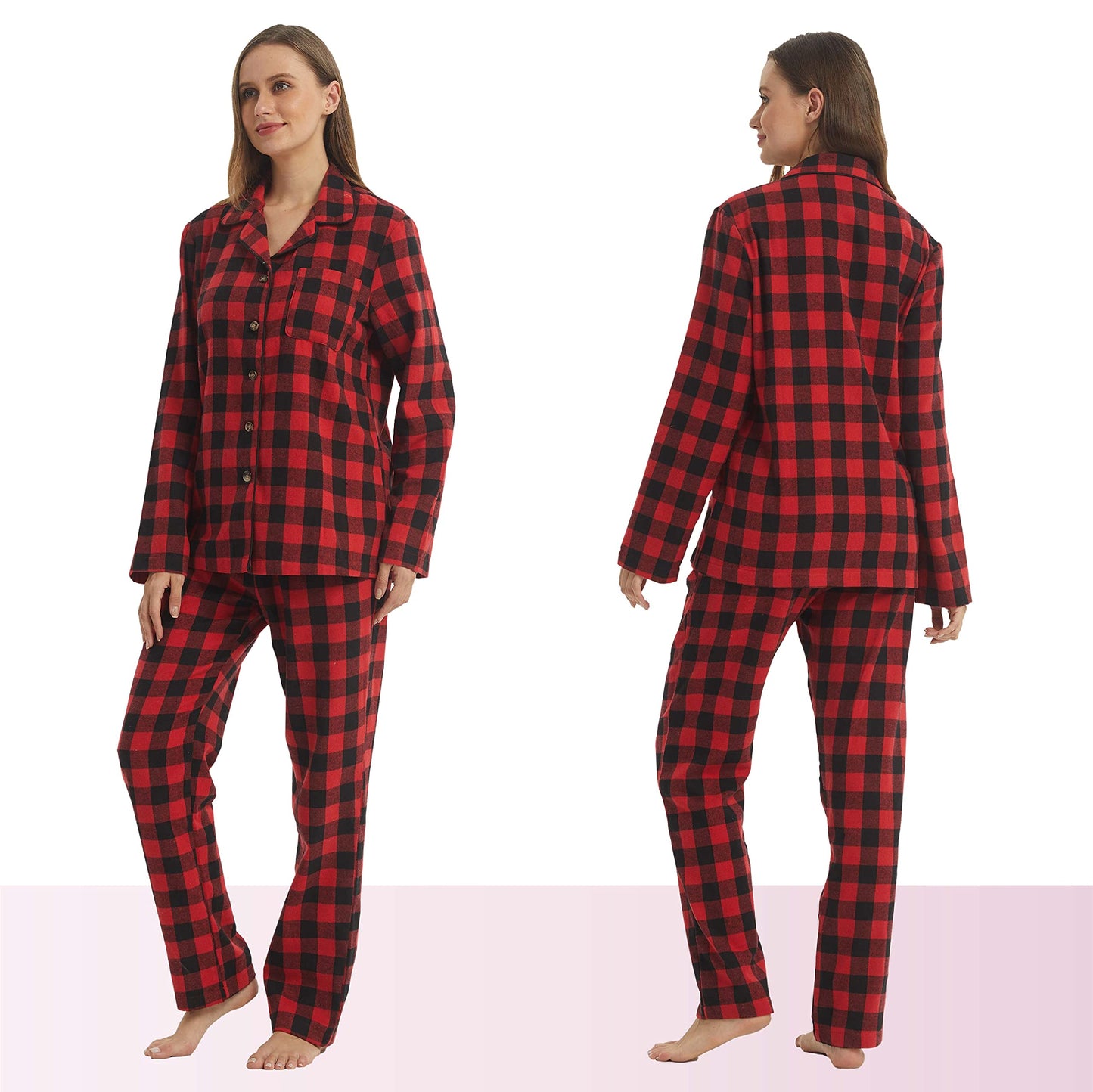 YUSHOW Women's Flannel Pajama Set Long Sleeve Soft Comfy Sleepwear with Long Pants Cotton Loungewear