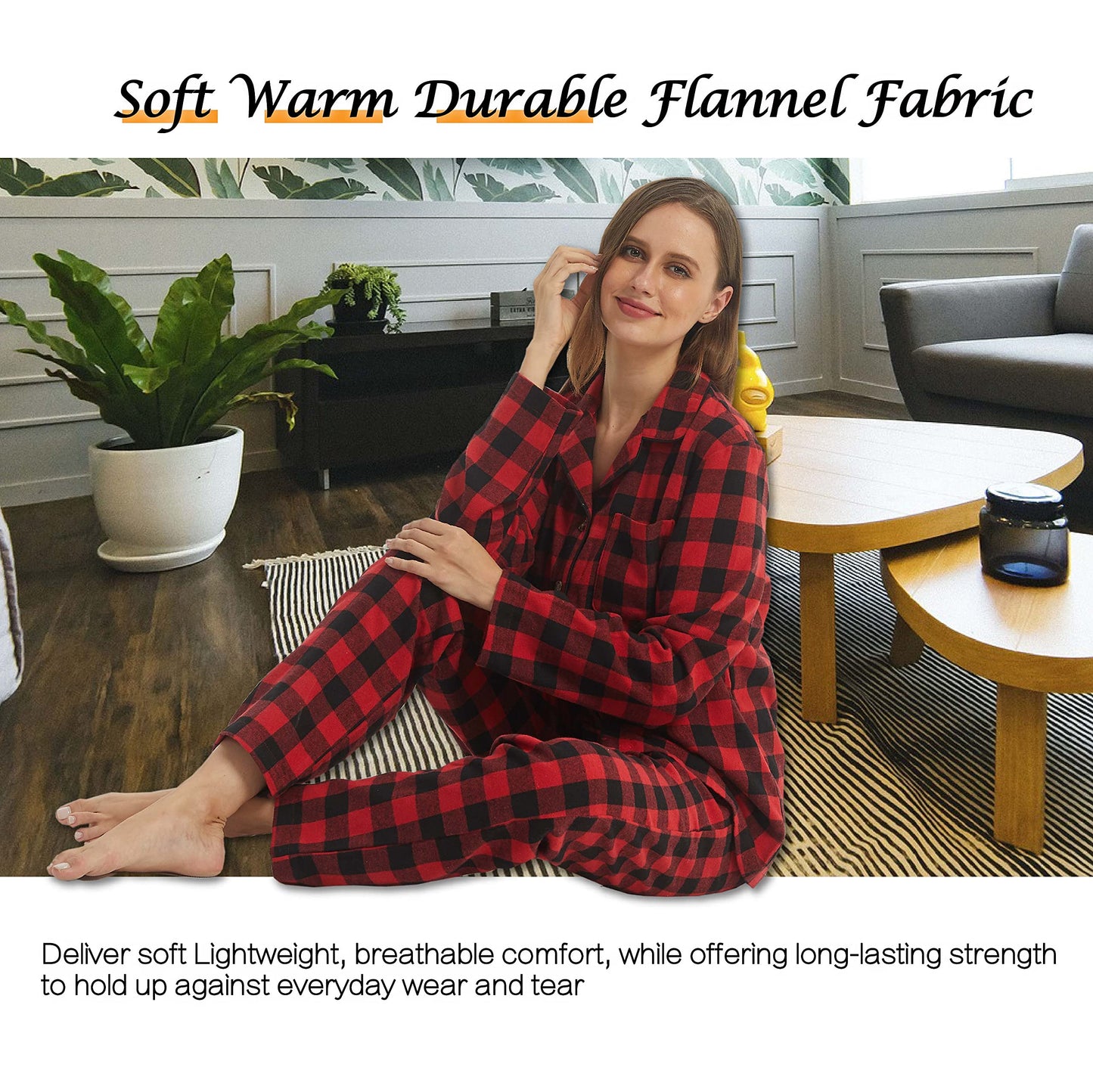 YUSHOW Women's Flannel Pajama Set Long Sleeve Soft Comfy Sleepwear with Long Pants Cotton Loungewear