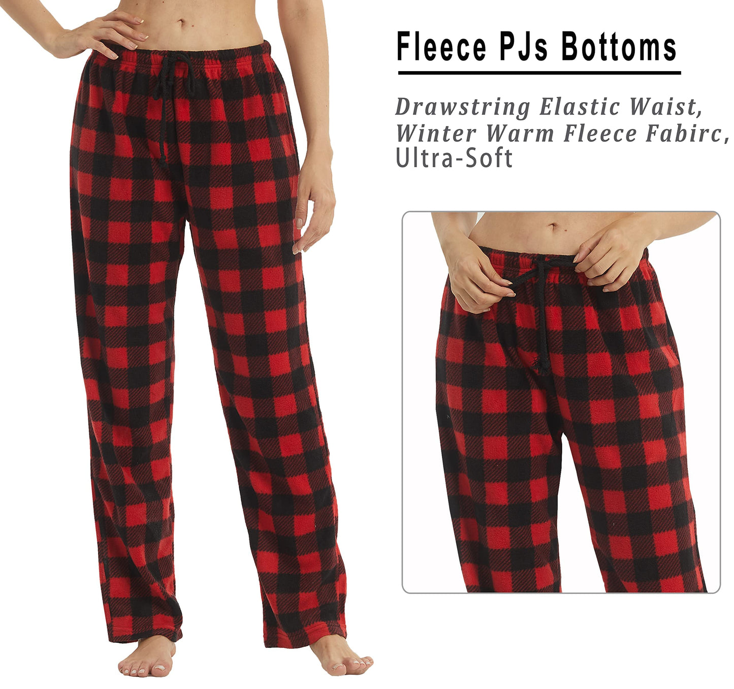 YUSHOW Women’s Fleece Pajama Pants, Comfy Buffalo Plaid PJs with Pockets