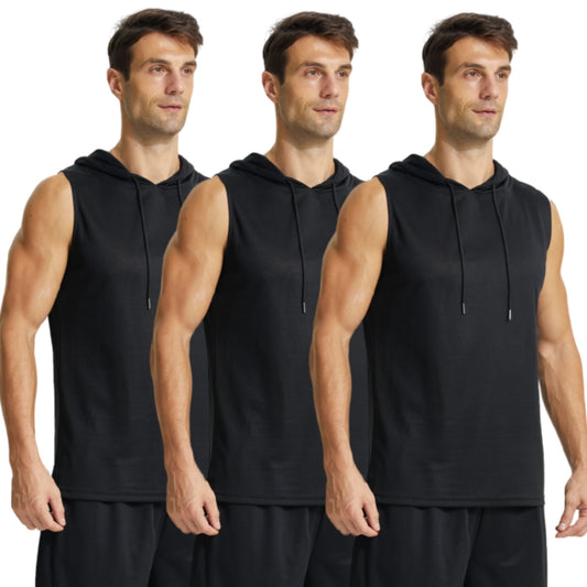 YUSHOW 3 Pack Mens Active Workout Hoodie Tank Tops Sleeveless Quick Dry Running Muscle Shirts