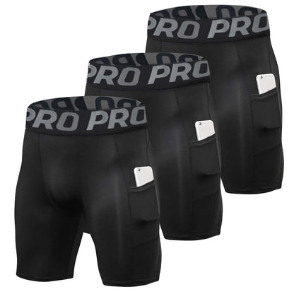 YUSHOW 3 Pack Men's Compression Shorts Running Gym Yoga Athletic Workout Underwear with Pockets
