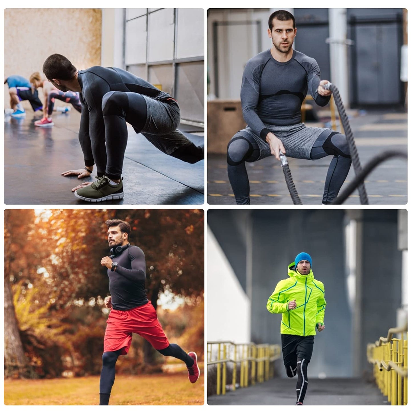 YUSHOW Men's 3/4 Compression Pants, Quick Dry Workout Tights with Pockets, Athletic Leggings for Running, 3-Pack