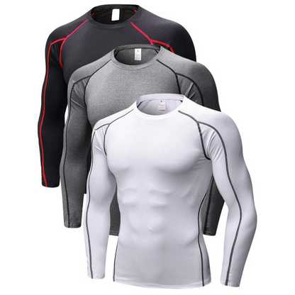 YUSHOW Men's 3-Pack Long Sleeve Compression Workout Shirts, Quick-Dry & Moisture-Wicking