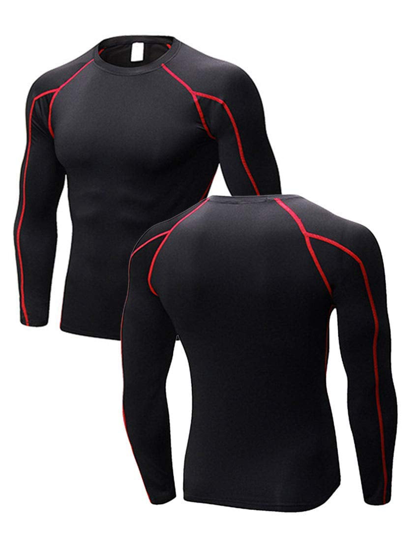 YUSHOW Men's 3-Pack Long Sleeve Compression Workout Shirts, Quick-Dry & Moisture-Wicking