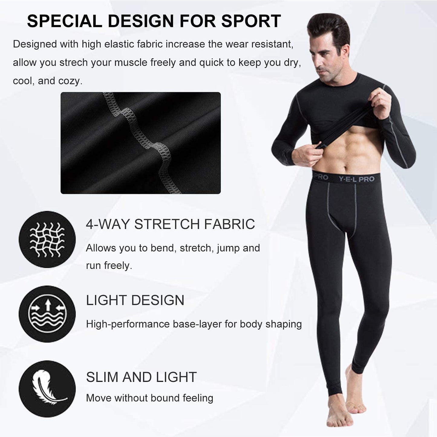 YUSHOW Men's 3-Pack Long Sleeve Compression Workout Shirts, Quick-Dry & Moisture-Wicking