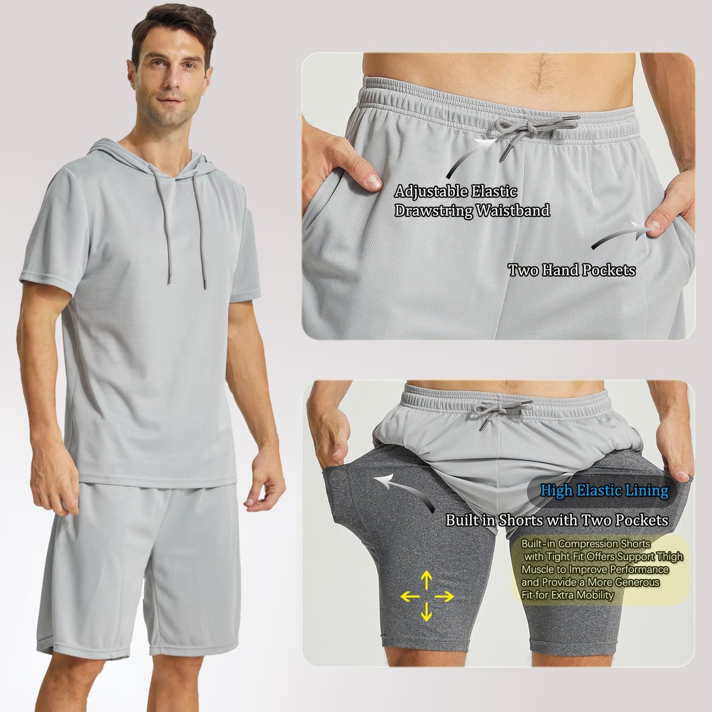 YUSHOW 2 Pack Mens 2 in 1 Running Workout Shorts Quick Dry Athletic Shorts with Liner and Pockets