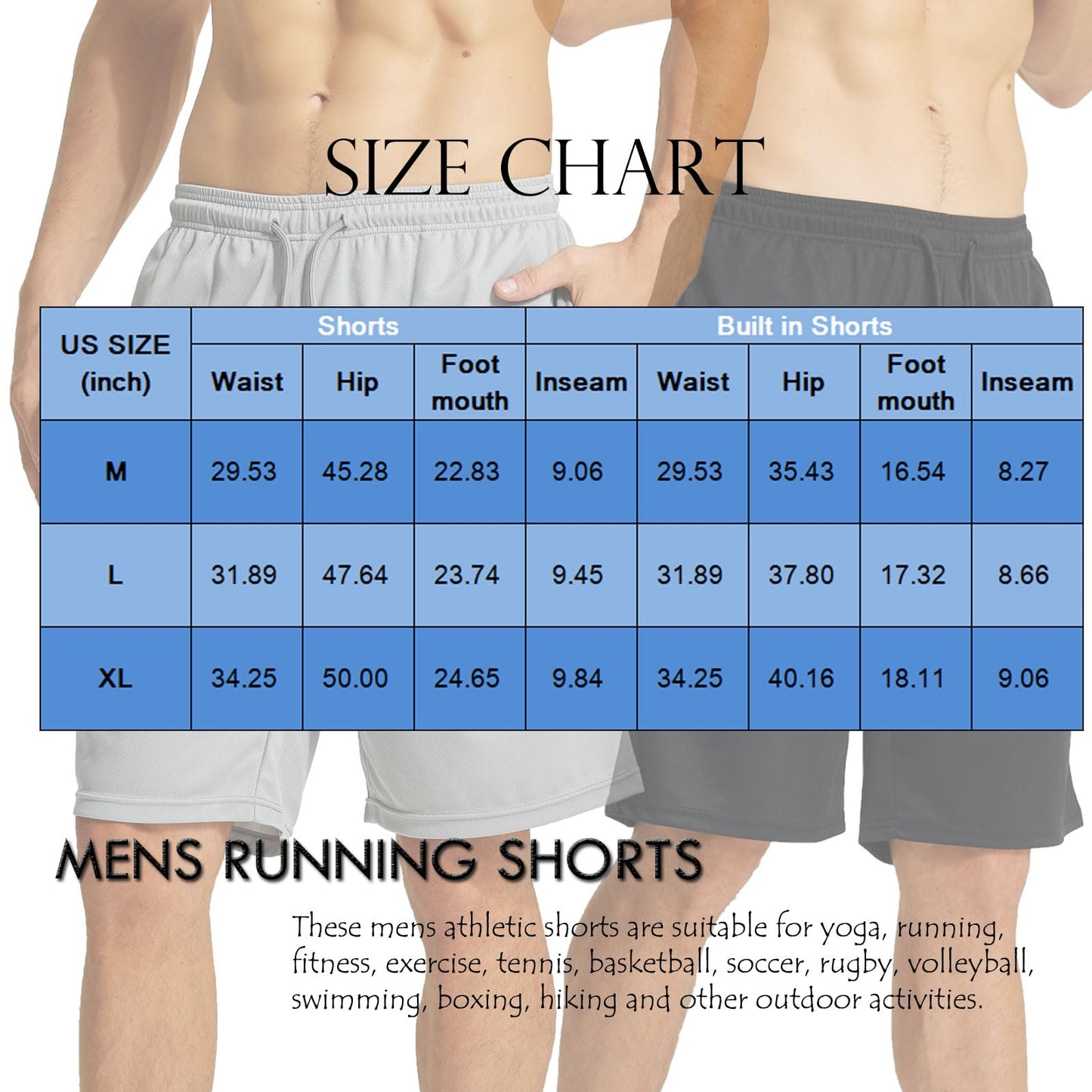YUSHOW 2 Pack Mens 2 in 1 Running Workout Shorts Quick Dry Athletic Shorts with Liner and Pockets