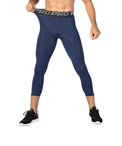 YUSHOW Men's 3/4 Compression Pants, Quick Dry Workout Tights with Pockets, Athletic Leggings for Running, 3-Pack