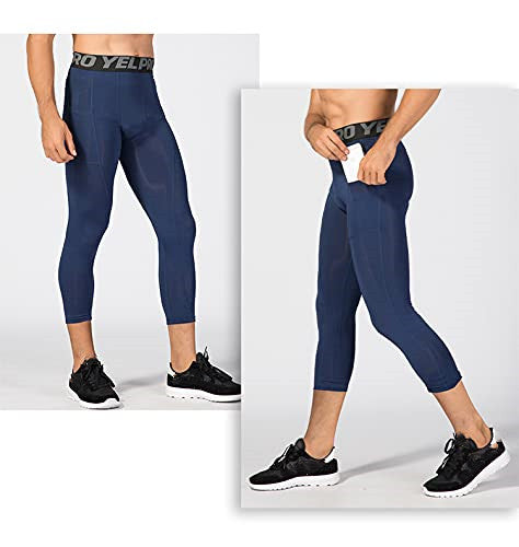 YUSHOW Men's 3/4 Compression Pants, Quick Dry Workout Tights with Pockets, Athletic Leggings for Running, 3-Pack