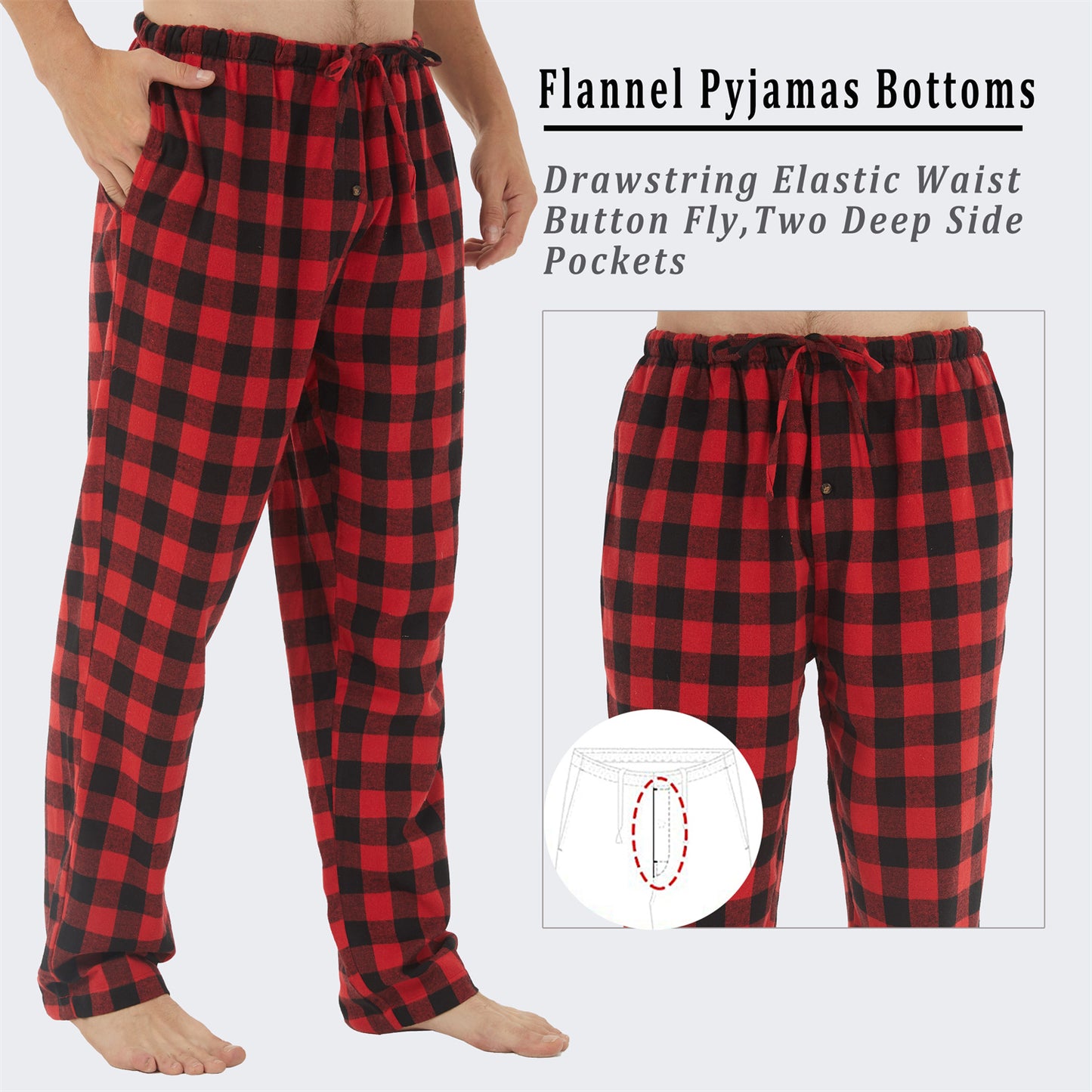 YUSHOW Men Flannel Pajama Pants Cotton Soft Plaid Lounge Pjs Bottoms with Pockets