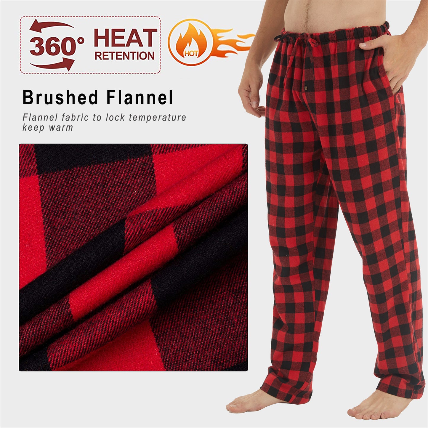 YUSHOW Men Flannel Pajama Pants Cotton Soft Plaid Lounge Pjs Bottoms with Pockets