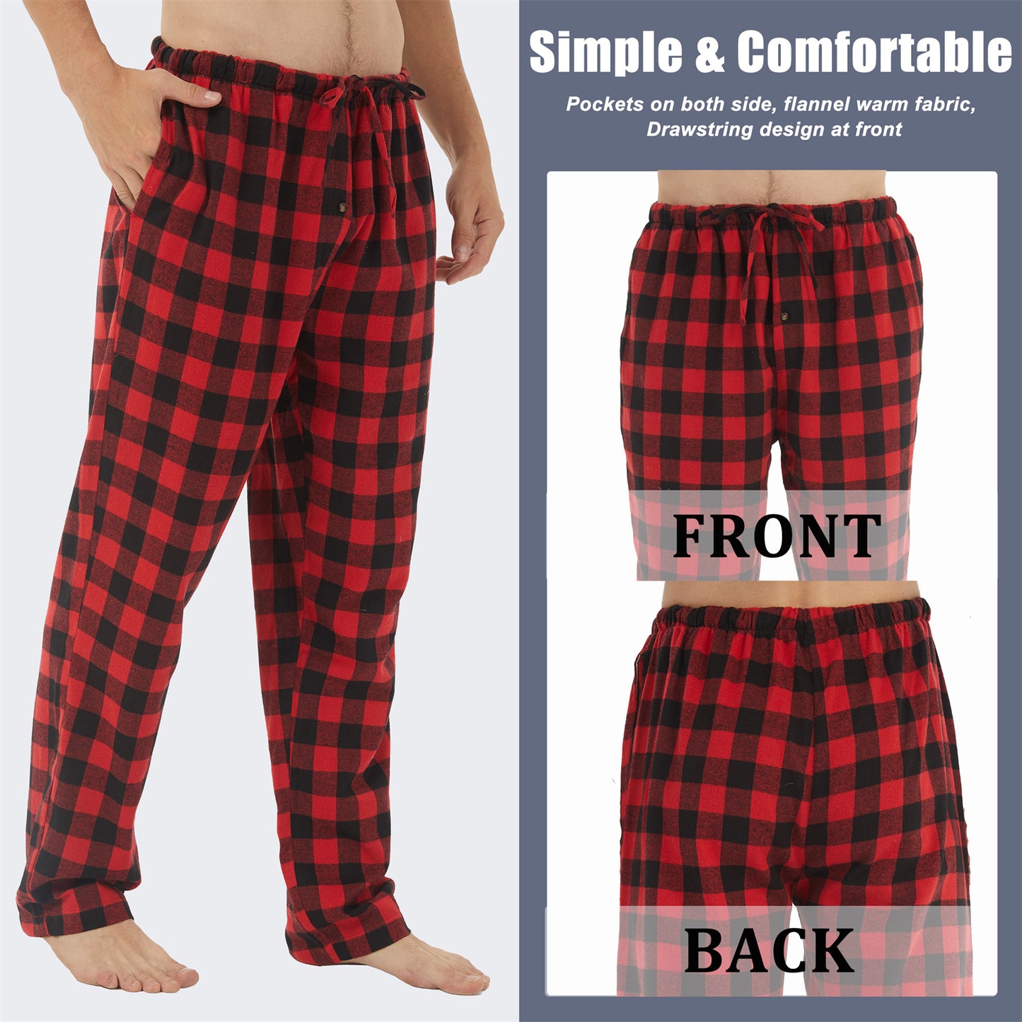 YUSHOW Men Flannel Pajama Pants Cotton Soft Plaid Lounge Pjs Bottoms with Pockets