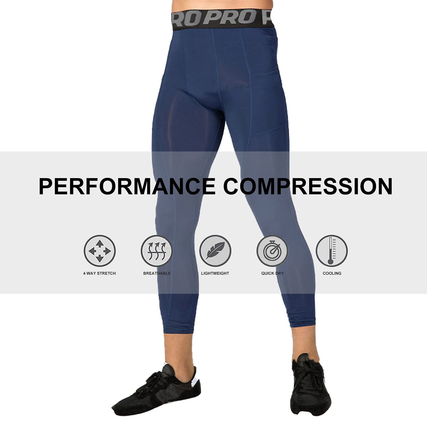 YUSHOW Men's 3/4 Compression Pants, Quick Dry Workout Tights with Pockets, Athletic Leggings for Running, 3-Pack