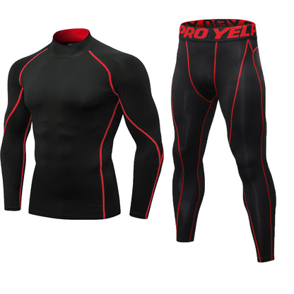 YUSHOW Men Workout Set Compression Shirt and Pants Male Sports Tight Base Layer Suit Size Large