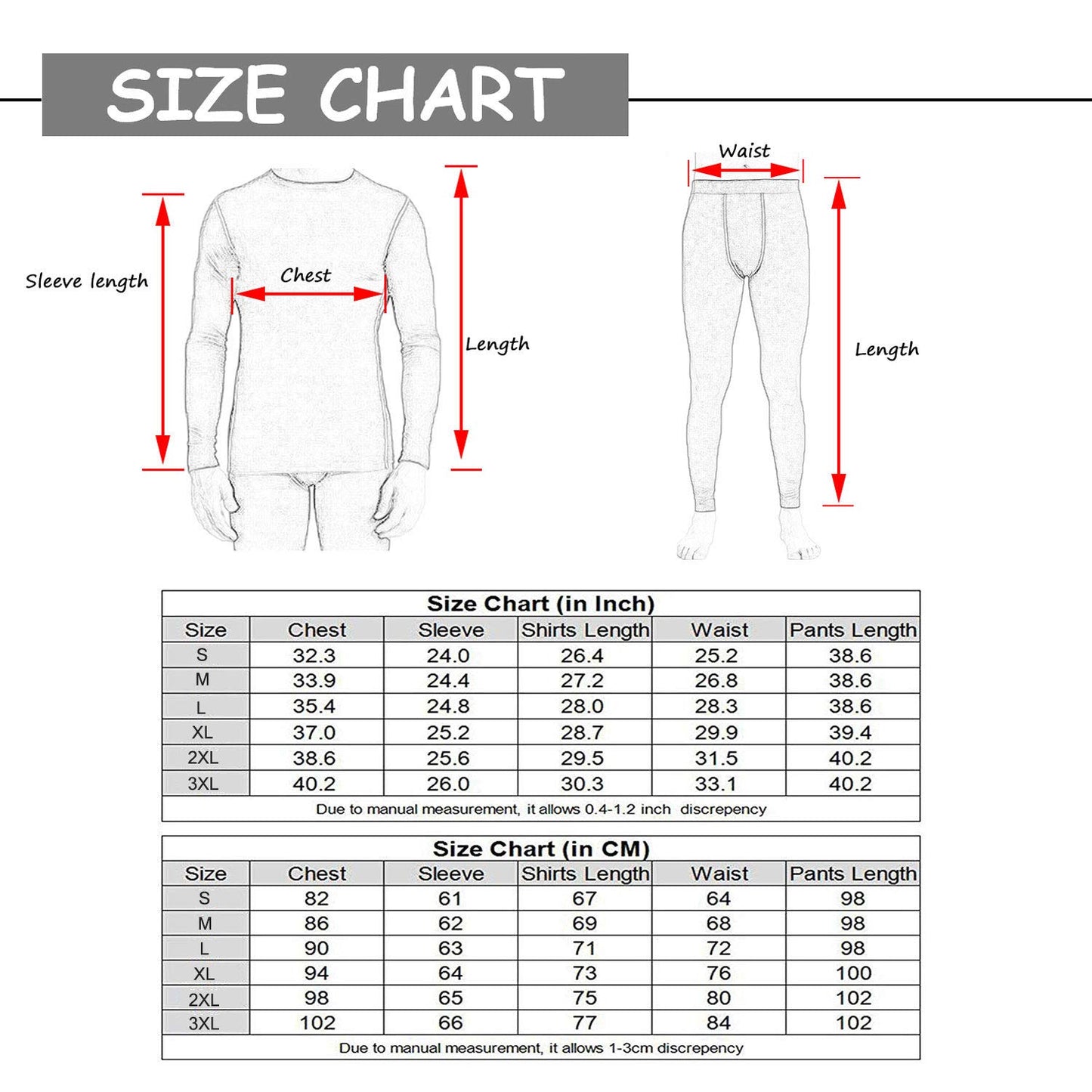 YUSHOW Men Thermal Underwear Fleece Lined Male Base Layer Long Johns Set Size 3XL