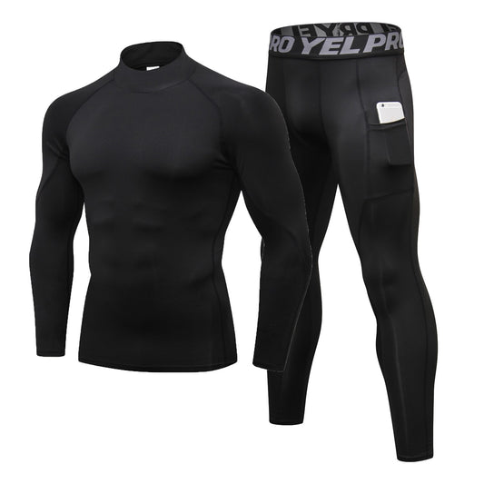YUSHOW Men Sports Running Set Athletic Turtle Neck Male Compression Shirt Legging Fitness Tracksuit Gym Suits Size Large